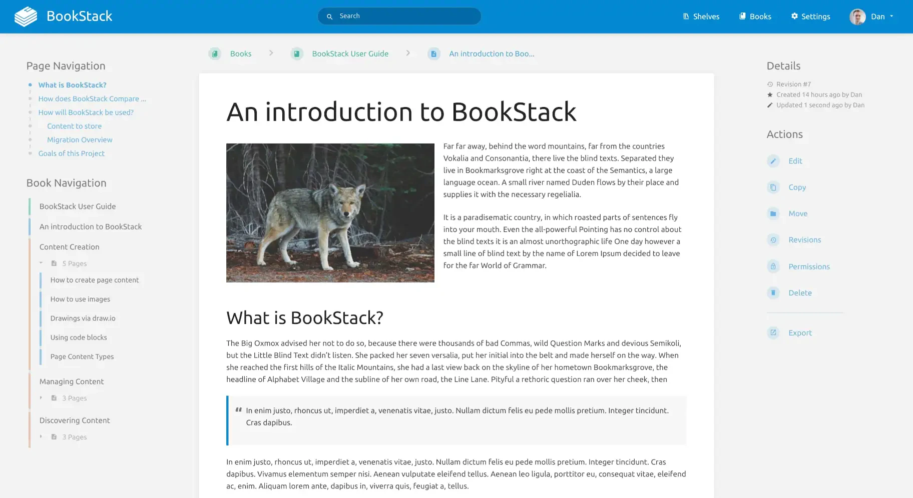 Exemple base de connaissances BookStack © BookStack